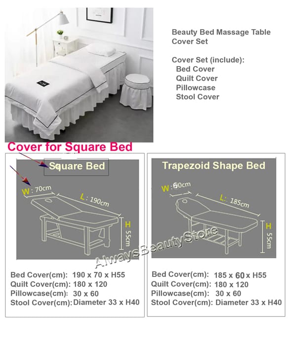 17651 Square Beauty Bed Cover Set Always Nail & Beauty Supply